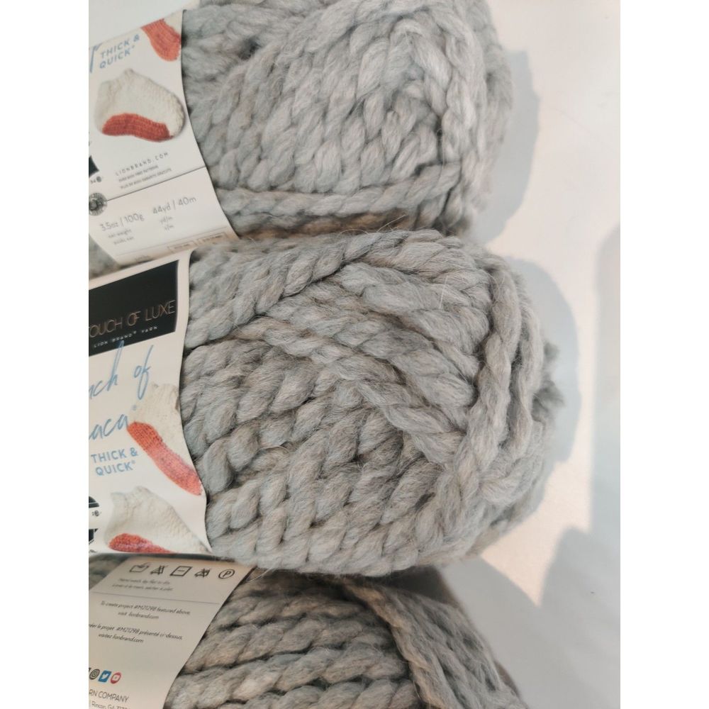 Touch Of Alpaca Thick & Quick Lion Brand Yarn Jumbo 7 Cement 3 pack Lot - Picture 2 of 11